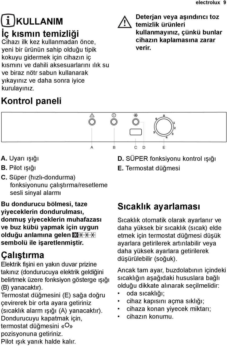 5 6 0 4 3 1 2 A B C D E A. Uyarı ışığı B. Pilot ışığı C.