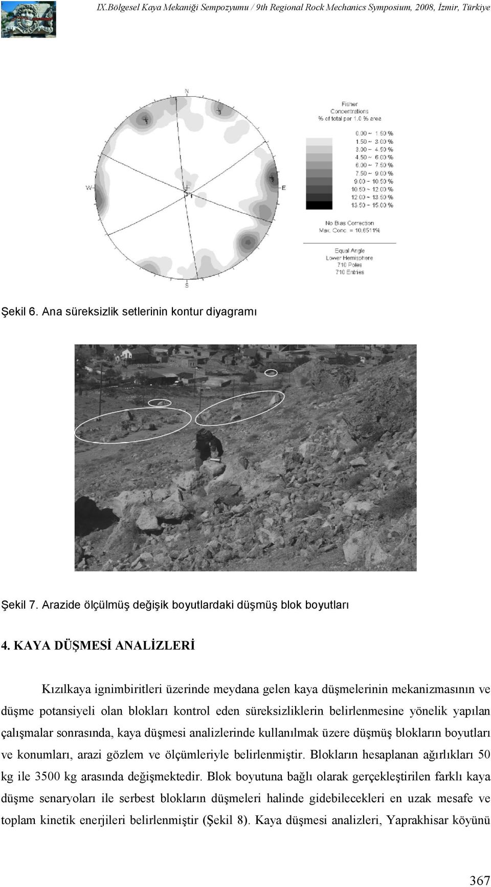 çalmalar sonrasnda, kaya dümesi analizlerinde kullanlmak üzere dümü bloklarn boyutlar ve konumlar, arazi gözlem ve ölçümleriyle belirlenmitir.