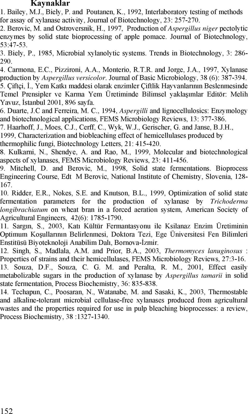 , 1985, Microbial xylanolytic systems. Trends in Biotechnology, 3: 286-290. 4. Carmona, E.C., Pizzironi, A.A., Monterio, R.T.R. and Jorge, J.A., 1997, Xylanase production by Aspergillus versicolor.