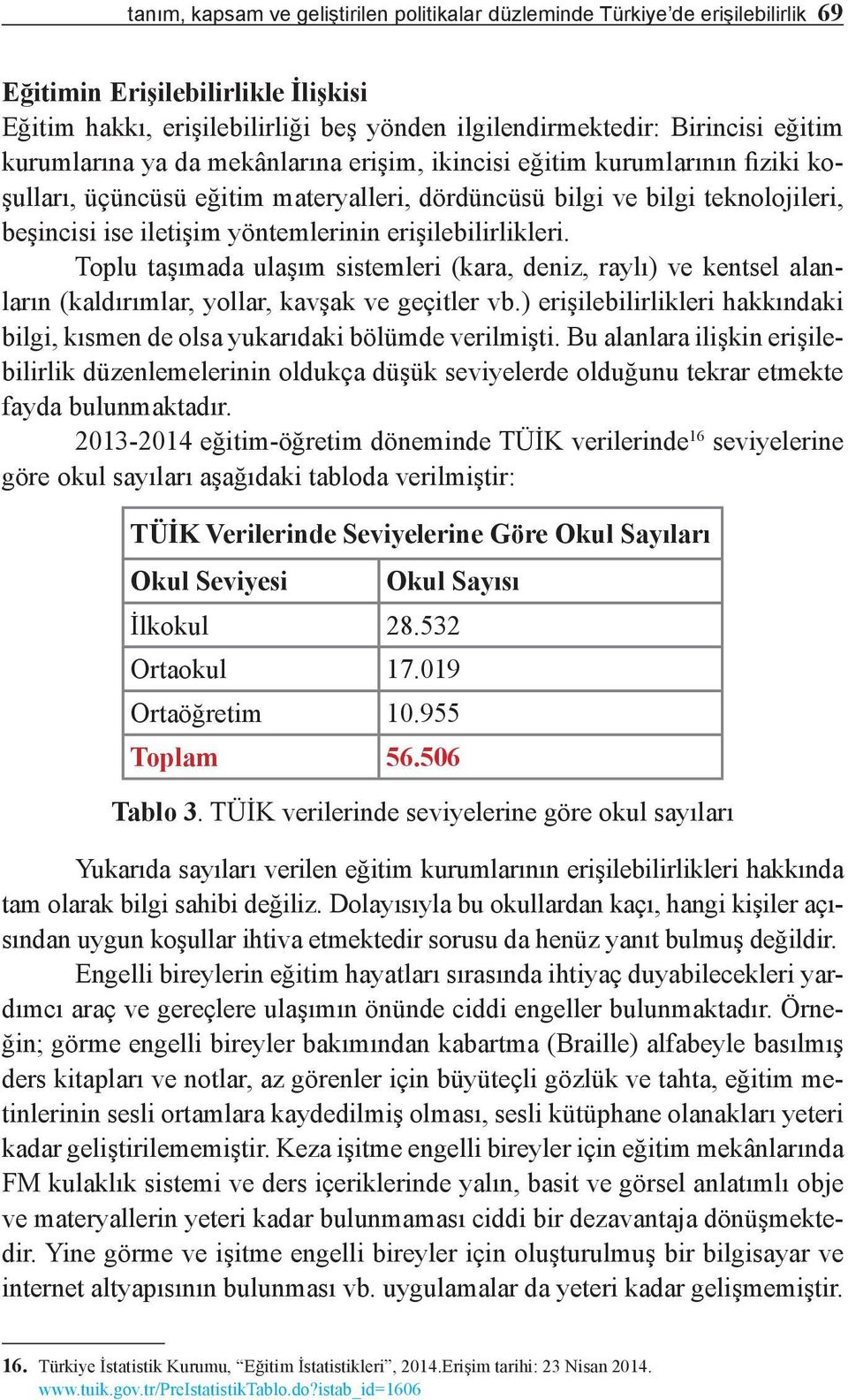 erişilebilirlikleri. Toplu taşımada ulaşım sistemleri (kara, deniz, raylı) ve kentsel alanların (kaldırımlar, yollar, kavşak ve geçitler vb.