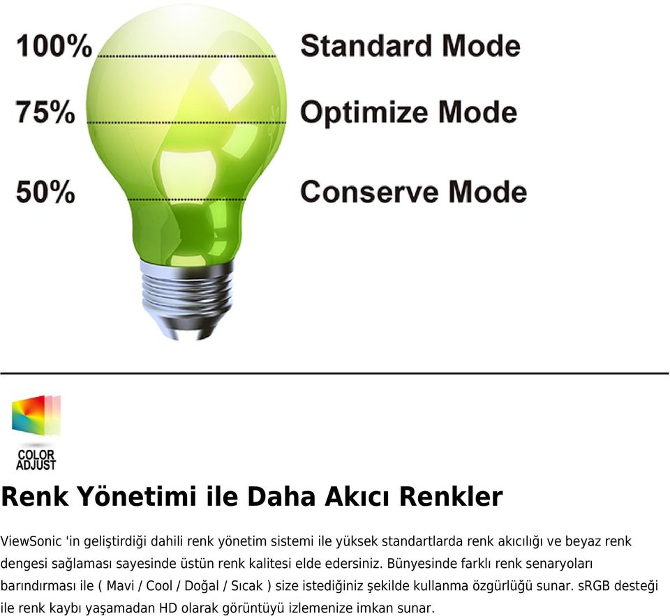 Bünyesinde farklı renk senaryoları barındırması ile ( Mavi / Cool / Doğal / Sıcak ) size istediğiniz