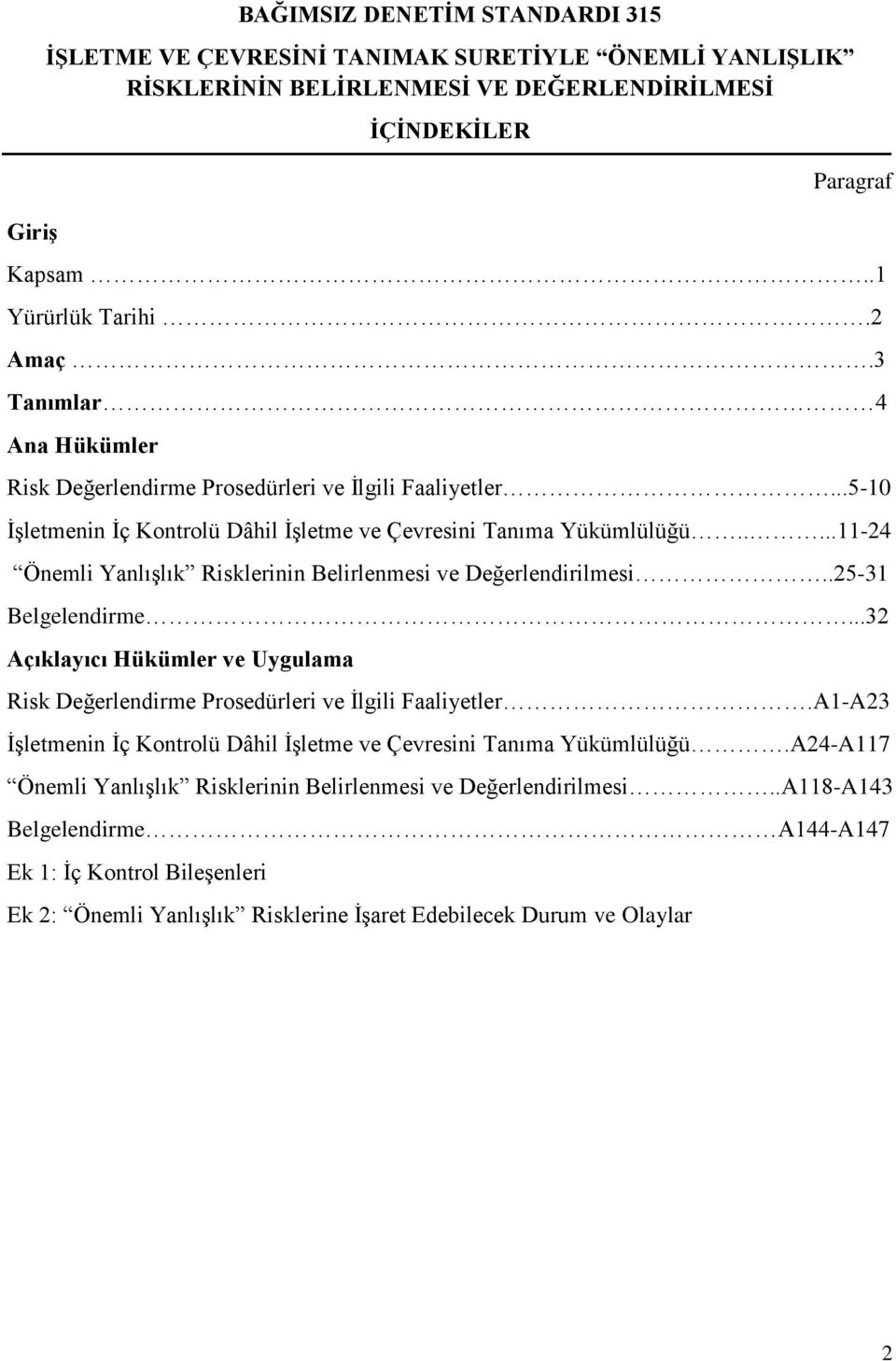 ....11-24 Önemli Yanlışlık Risklerinin Belirlenmesi ve Değerlendirilmesi..25-31 Belgelendirme...32 Açıklayıcı Hükümler ve Uygulama Risk Değerlendirme Prosedürleri ve İlgili Faaliyetler.