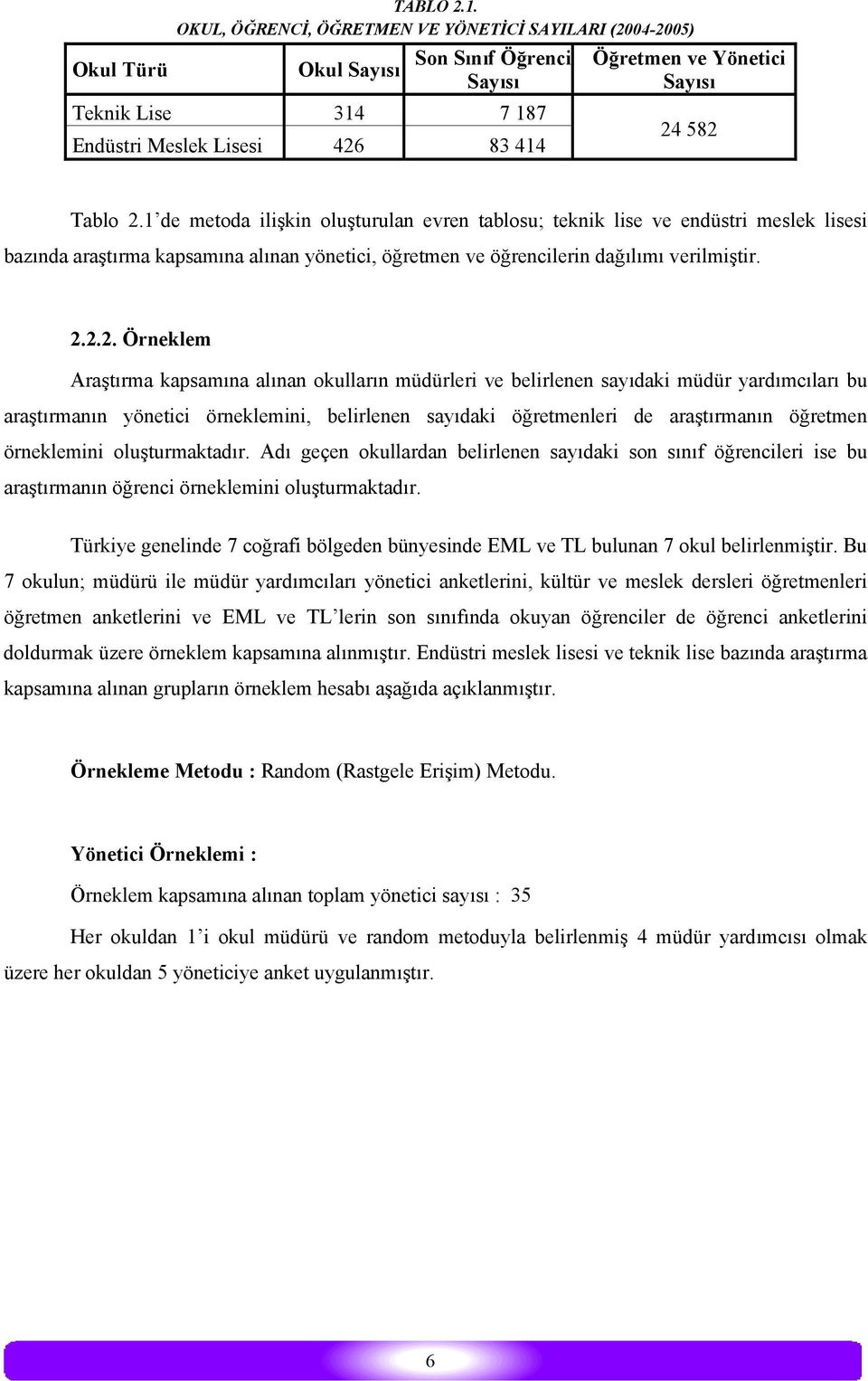 1 de metoda ilişkin oluşturulan evren tablosu; teknik lise ve endüstri meslek lisesi bazında araştırma kapsamına alınan yönetici, öğretmen ve öğrencilerin dağılımı verilmiştir. 2.