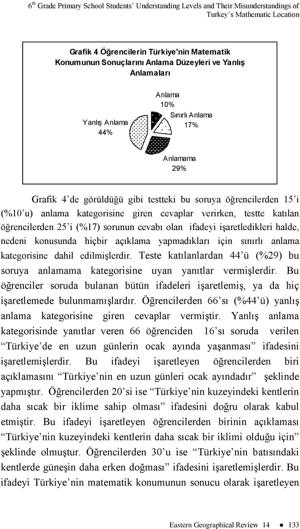 katılan öğrencilerden 25 i (%17) sorunun cevabı olan ifadeyi işaretledikleri halde, nedeni konusunda hiçbir açıklama yapmadıkları için sınırlı anlama kategorisine dahil edilmişlerdir.