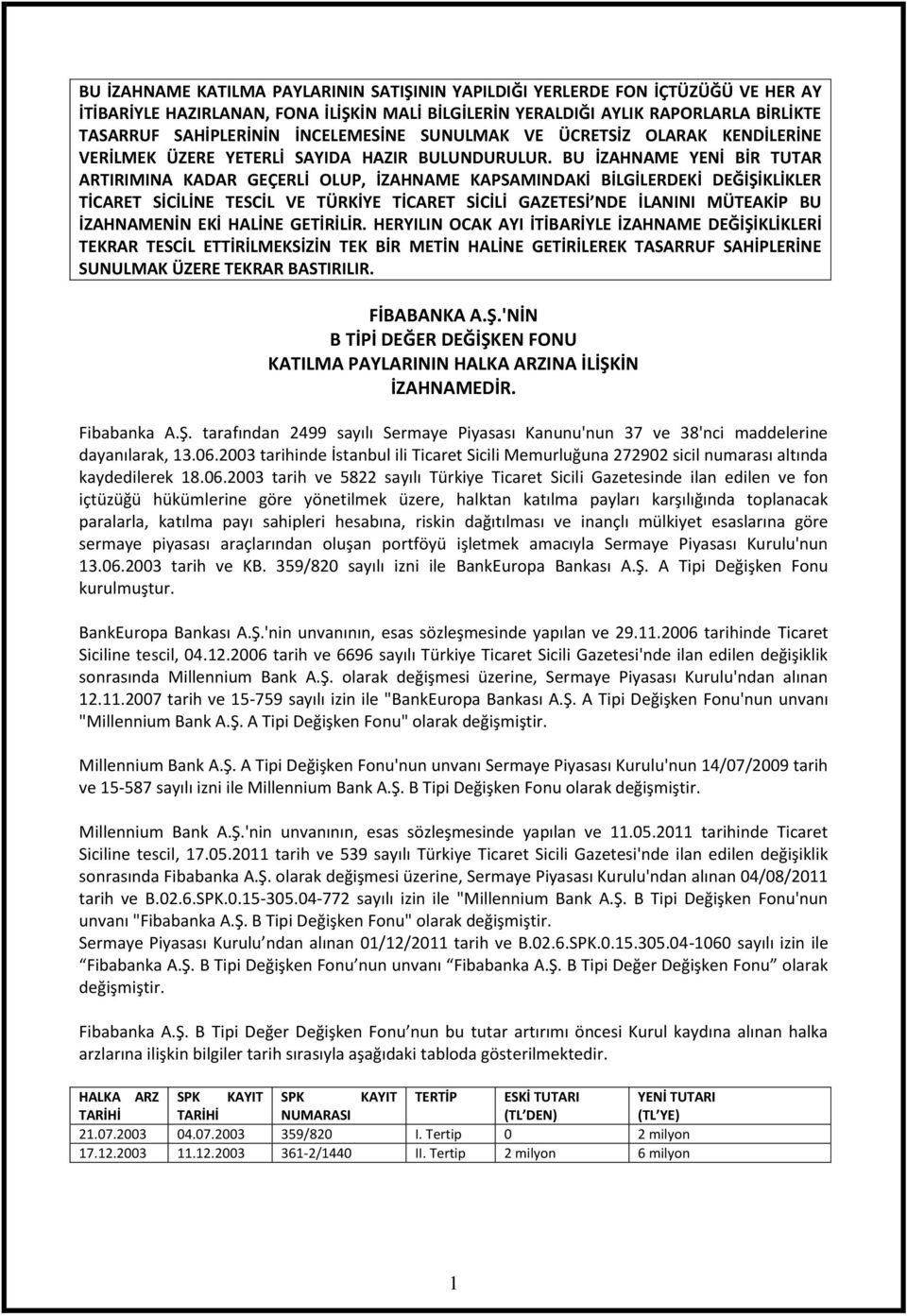 BU İZAHNAME YENİ BİR TUTAR ARTIRIMINA KADAR GEÇERLİ OLUP, İZAHNAME KAPSAMINDAKİ BİLGİLERDEKİ DEĞİŞİKLİKLER TİCARET SİCİLİNE TESCİL VE TÜRKİYE TİCARET SİCİLİ GAZETESİ NDE İLANINI MÜTEAKİP BU