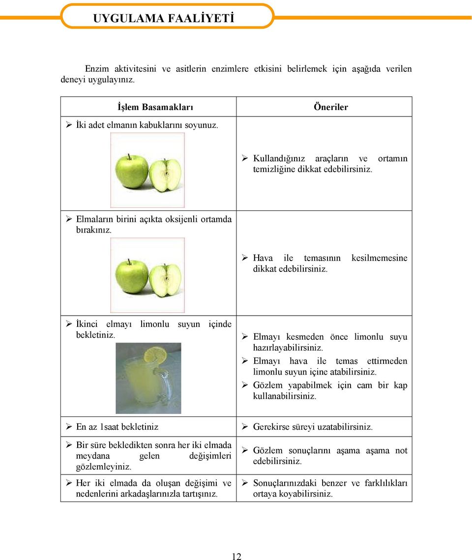 İkinci elmayı limonlu suyun içinde bekletiniz. Elmayı kesmeden önce limonlu suyu hazırlayabilirsiniz. Elmayı hava ile temas ettirmeden limonlu suyun içine atabilirsiniz.