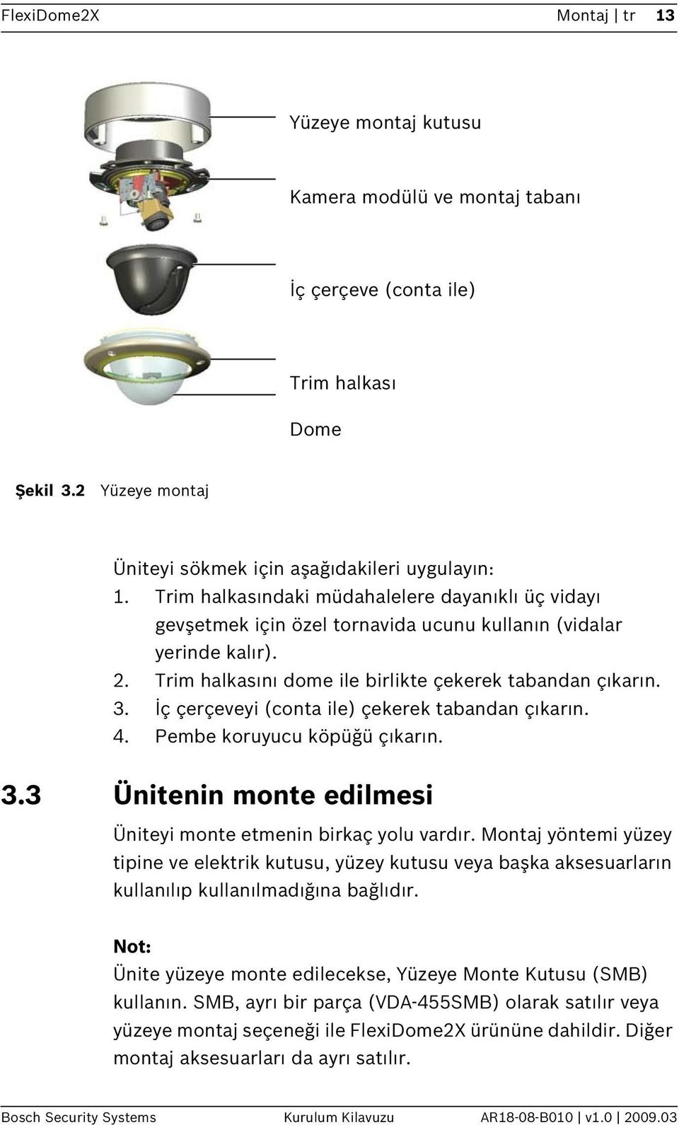 İç çerçeveyi (conta ile) çekerek tabandan çıkarın. 4. Pembe koruyucu köpüğü çıkarın. 3.3 Ünitenin monte edilmesi Üniteyi monte etmenin birkaç yolu vardır.