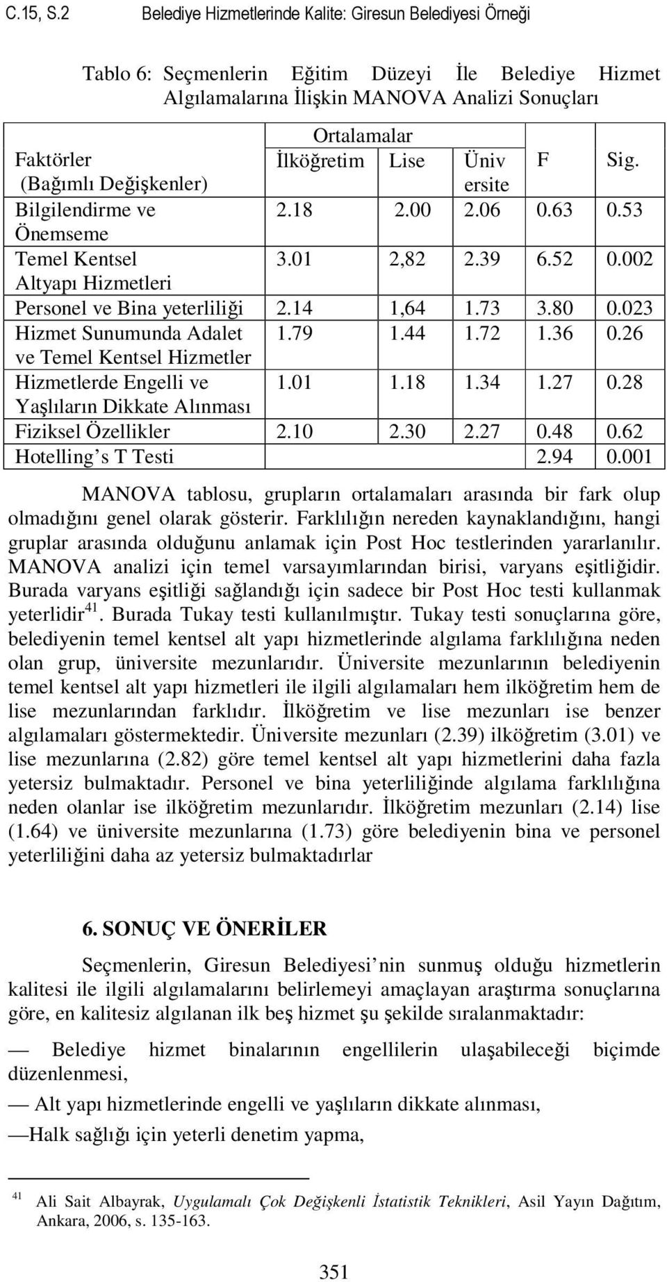 Üniv F Sig. (Bağımlı Değişkenler) ersite Bilgilendirme ve 2.18 2.00 2.06 0.63 0.53 Önemseme Temel Kentsel 3.01 2,82 2.39 6.52 0.002 Altyapı Hizmetleri Personel ve Bina yeterliliği 2.14 1,64 1.73 3.