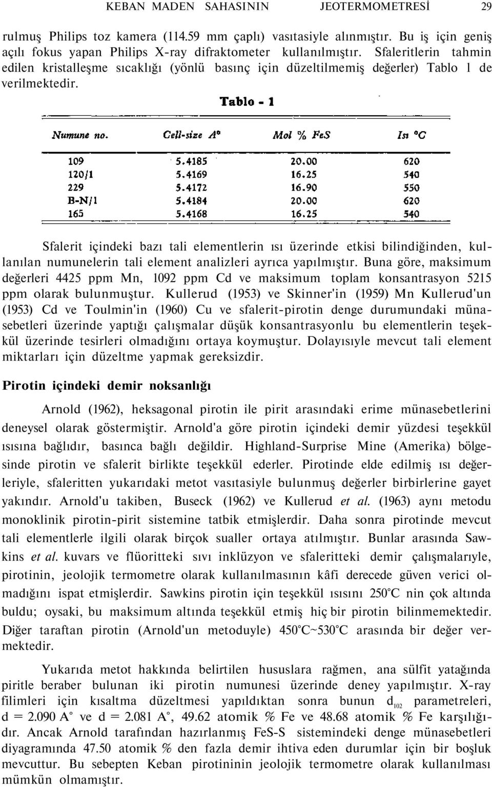 Sfalerit içindeki bazı tali elementlerin ısı üzerinde etkisi bilindiğinden, kullanılan numunelerin tali element analizleri ayrıca yapılmıştır.