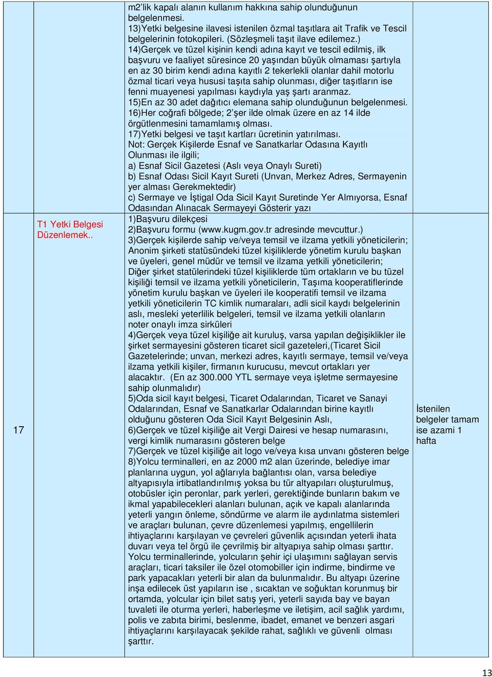 ) 14)Gerçek ve tüzel kişinin kendi adına kayıt ve tescil edilmiş, ilk başvuru ve faaliyet süresince 20 yaşından büyük olmaması şartıyla en az 30 birim kendi adına kayıtlı 2 tekerlekli olanlar dahil