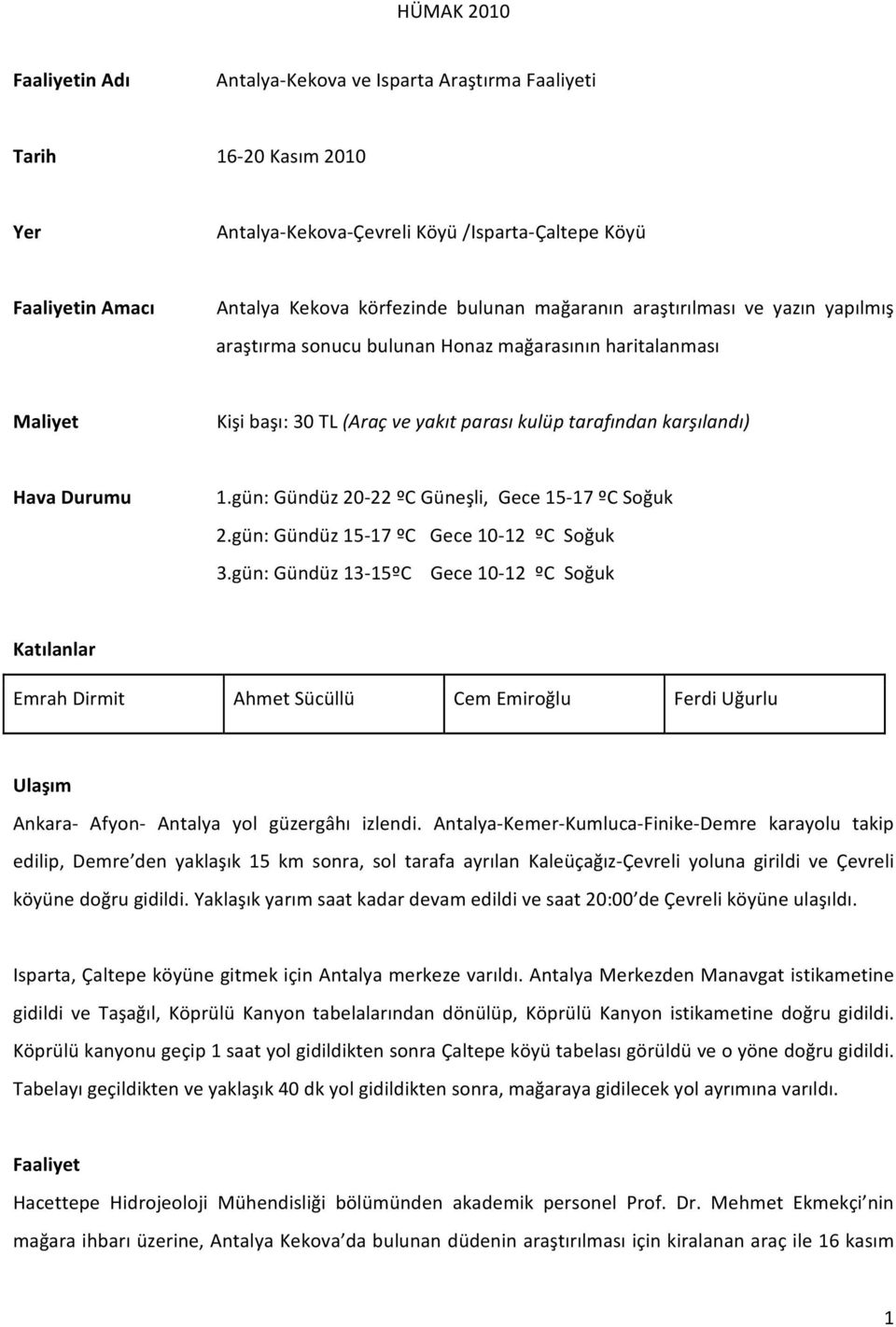 gün: Gündüz 20 22 ºC Güneşli, Gece 15 17 ºC Soğuk 2.gün: Gündüz 15 17 ºC Gece 10 12 ºC Soğuk 3.