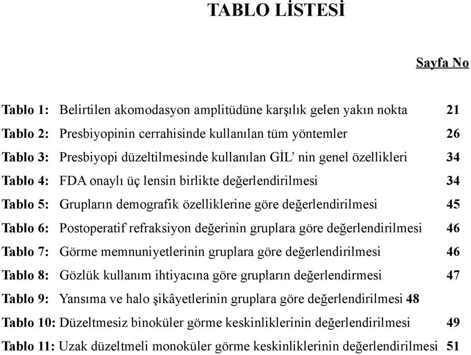 refraksiyon değerinin gruplara göre değerlendirilmesi 46 Tablo 7: Görme memnuniyetlerinin gruplara göre değerlendirilmesi 46 Tablo 8: Gözlük kullanım ihtiyacına göre grupların değerlendirmesi 47