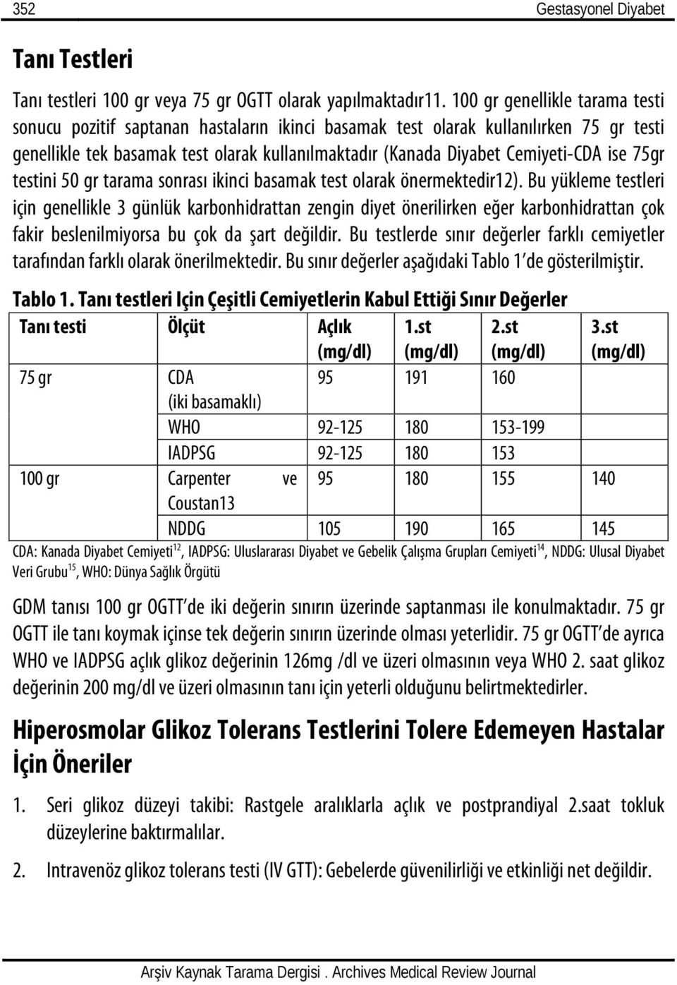 ise 75gr testini 50 gr tarama sonrası ikinci basamak test olarak önermektedir12).