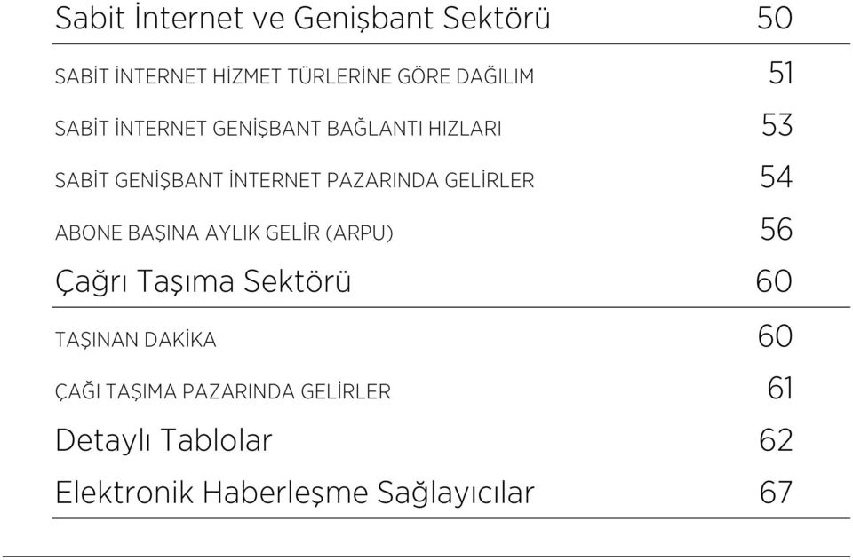 ..53 SABİT GENİŞBANT İNTERNET PAZARINDA GELİRLER... 54 ABONE BAŞINA AYLIK GELİR (ARPU).