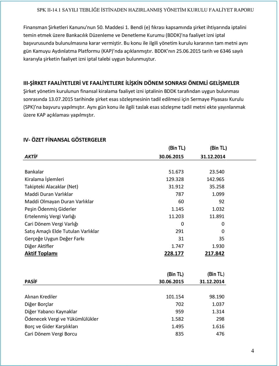 Bu konu ile ilgili yönetim kurulu kararının tam metni aynı gün Kamuyu Aydınlatma Platformu (KAP) nda açıklanmıştır. BDDK nın 25.06.