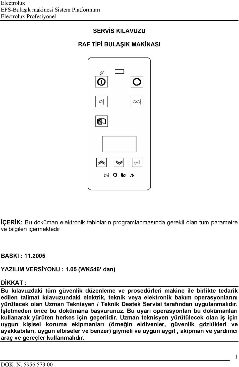 olan Uzman Teknisyen / Teknik Destek Servisi tarafından uygulanmalıdır. İşletmeden önce bu dokümana başvurunuz. Bu uyarı operasyonları bu dokümanları kullanarak yürüten herkes için geçerlidir.