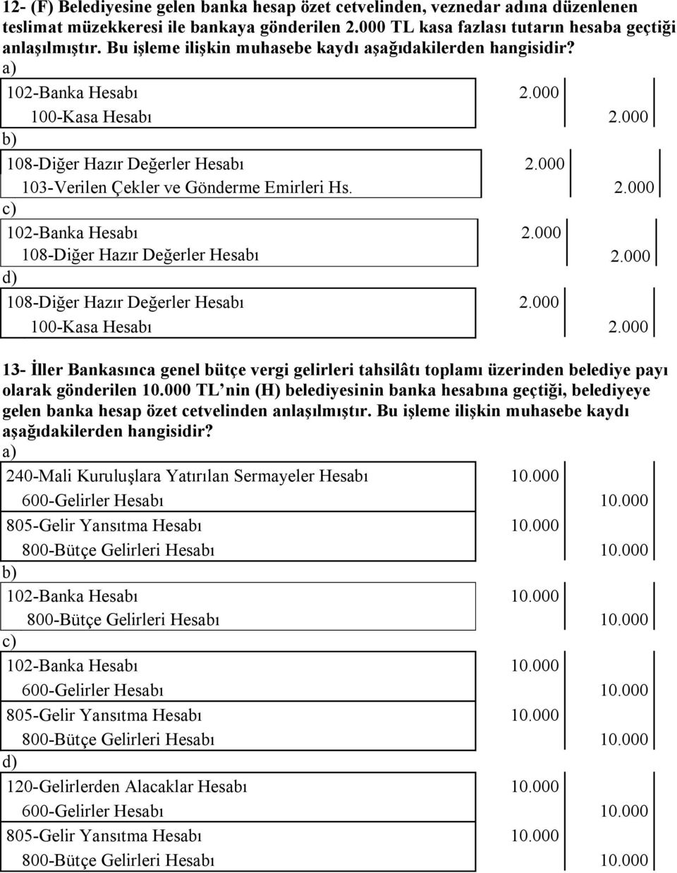 000 108-Diğer Hazır Değerler Hesabı 2.000 108-Diğer Hazır Değerler Hesabı 2.000 100-Kasa Hesabı 2.