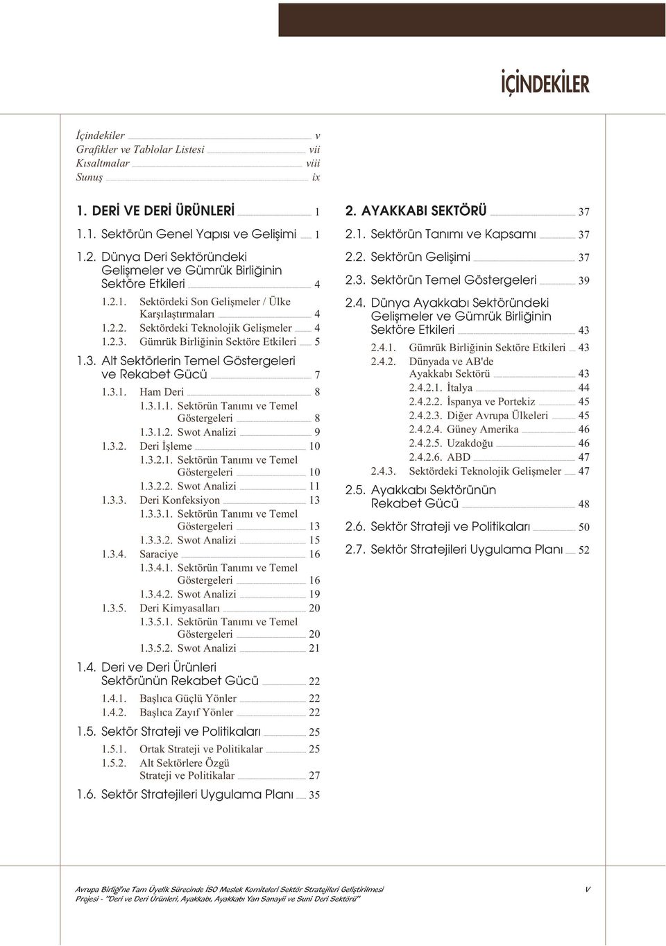 Gümrük Biriðinin Sektöre Etkieri... 5 1.3. At Sektörerin Teme Göstergeeri ve Rekabet Gücü... 7 1.3.1. Ham Deri... 8 1.3.1.1. Sektörün Tanýmý ve Teme Göstergeeri... 8 1.3.1.2. Swot Anaizi... 9 1.3.2. Deri Ýþeme.