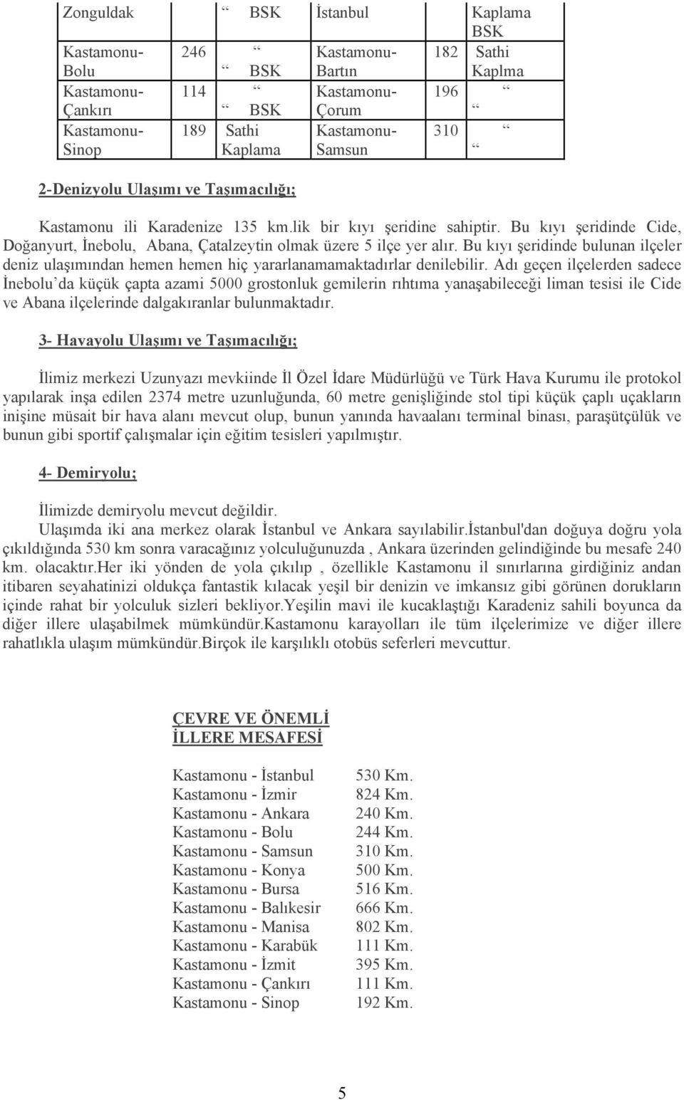 Bu kıyı şeridinde bulunan ilçeler deniz ulaşımından hemen hemen hiç yararlanamamaktadırlar denilebilir.