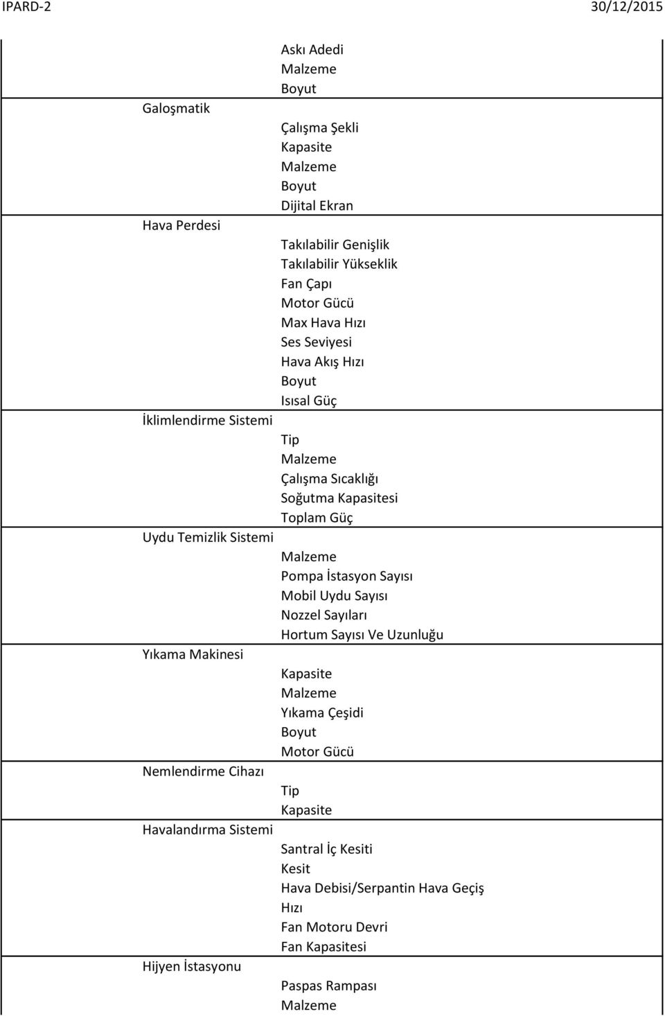 Seviyesi Hava Akış Hızı Isısal Çalışma Sıcaklığı Soğutma si Toplam Pompa İstasyon Sayısı Mobil Uydu Sayısı Nozzel Sayıları