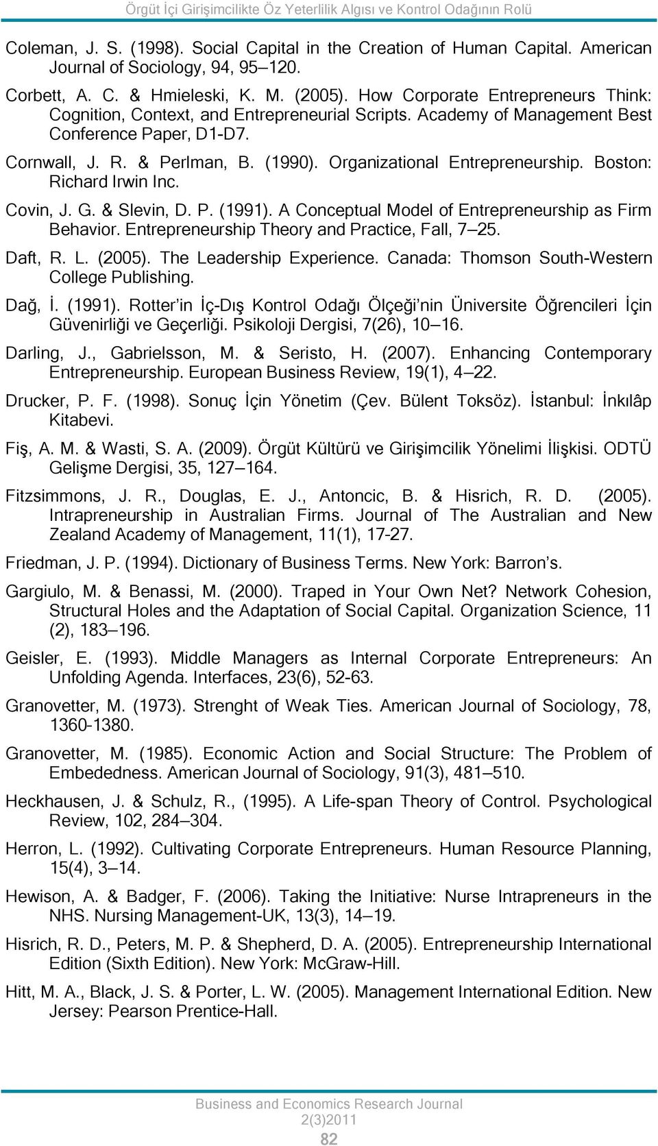 Organizational Entrepreneurship. Boston: Richard Irwin Inc. Covin, J. G. & Slevin, D. P. (1991). A Conceptual Model of Entrepreneurship as Firm Behavior.