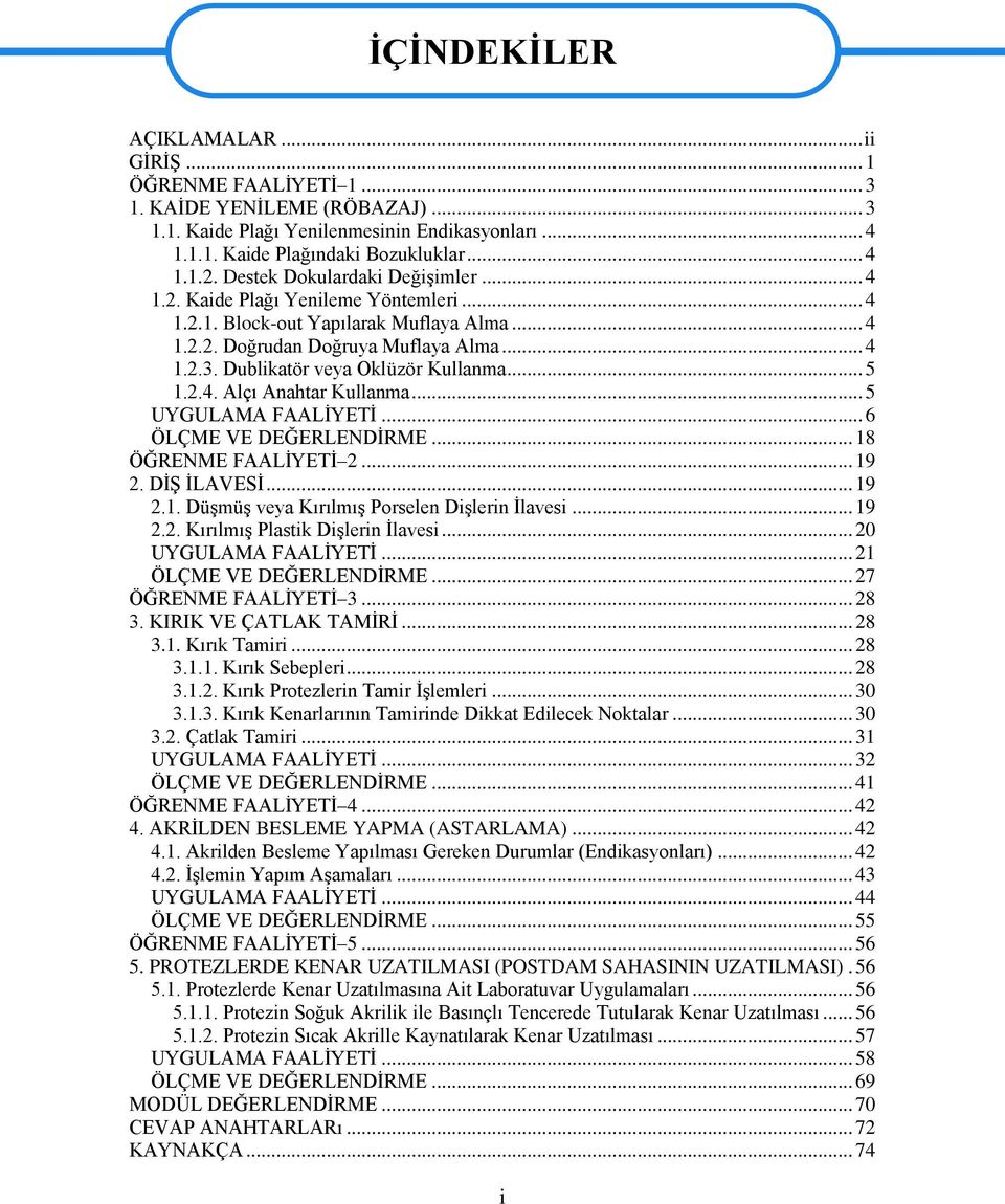 Dublikatör veya Oklüzör Kullanma... 5 1.2.4. Alçı Anahtar Kullanma... 5 UYGULAMA FAALĠYETĠ... 6 ÖLÇME VE DEĞERLENDĠRME... 18 ÖĞRENME FAALĠYETĠ 2... 19 2. DĠġ ĠLAVESĠ... 19 2.1. DüĢmüĢ veya KırılmıĢ Porselen DiĢlerin Ġlavesi.