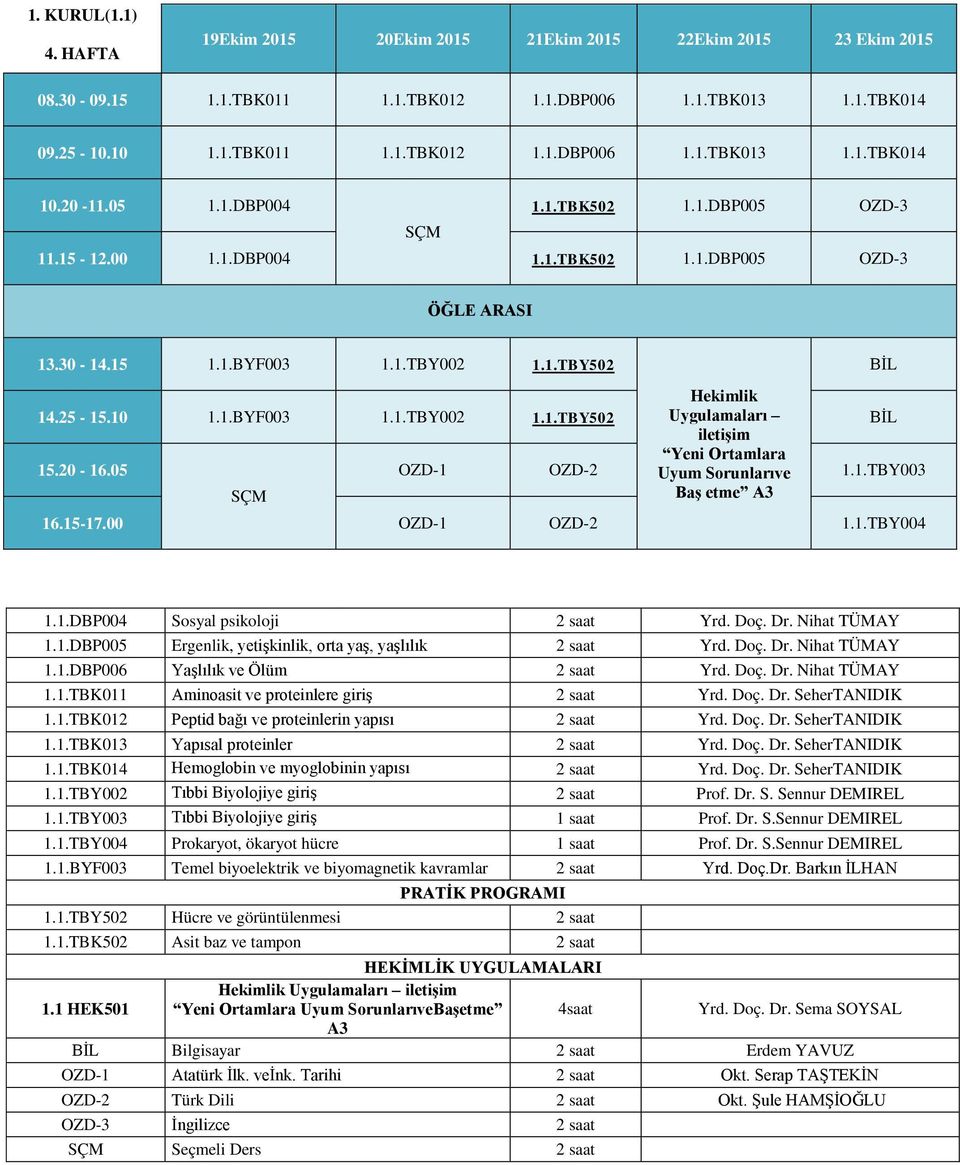 1.TBY003 Baş etme A3 16.15-17.00 OZD-1 OZD-2 1.1.TBY004 1.1.DBP004 Sosyal psikoloji 2 saat Yrd. Doç. Dr. Nihat TÜMAY 1.1.DBP005 Ergenlik, yetişkinlik, orta yaş, yaşlılık 2 saat Yrd. Doç. Dr. Nihat TÜMAY 1.1.DBP006 Yaşlılık ve Ölüm 2 saat Yrd.