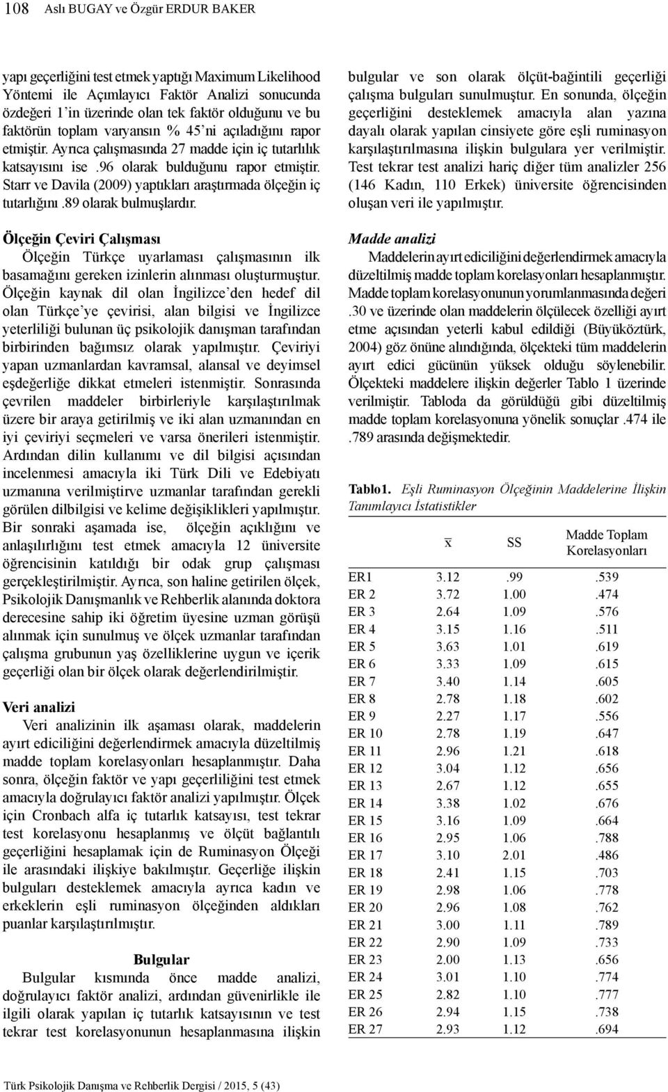 Starr ve Davila (2009) yaptıkları araştırmada ölçeğin iç tutarlığını.89 olarak bulmuşlardır.