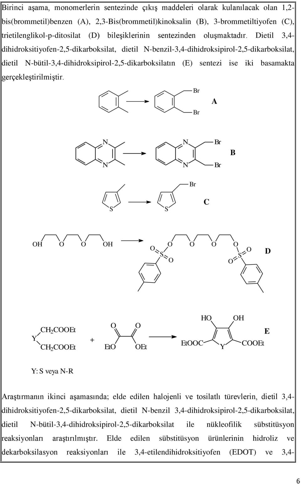 Dietil 3,4- dihidroksitiyofen-2,5-dikarboksilat, dietil -benzil-3,4-dihidroksipirol-2,5-dikarboksilat, dietil -bütil-3,4-dihidroksipirol-2,5-dikarboksilatın (E) sentezi ise iki basamakta