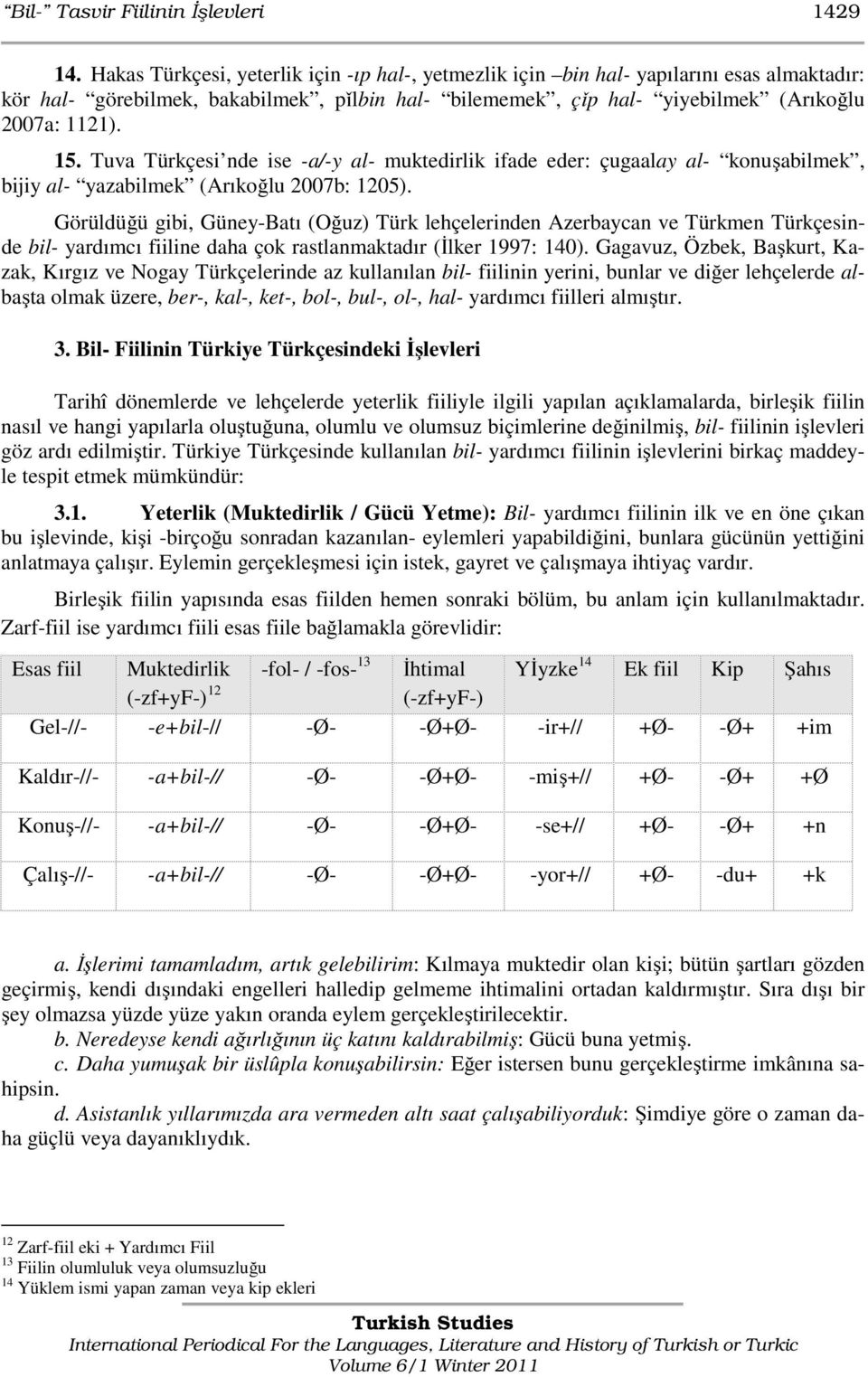 Tuva Türkçesi nde ise -a/-y al- muktedirlik ifade eder: çugaalay al- konuşabilmek, bijiy al- yazabilmek (Arıkoğlu 2007b: 1205).