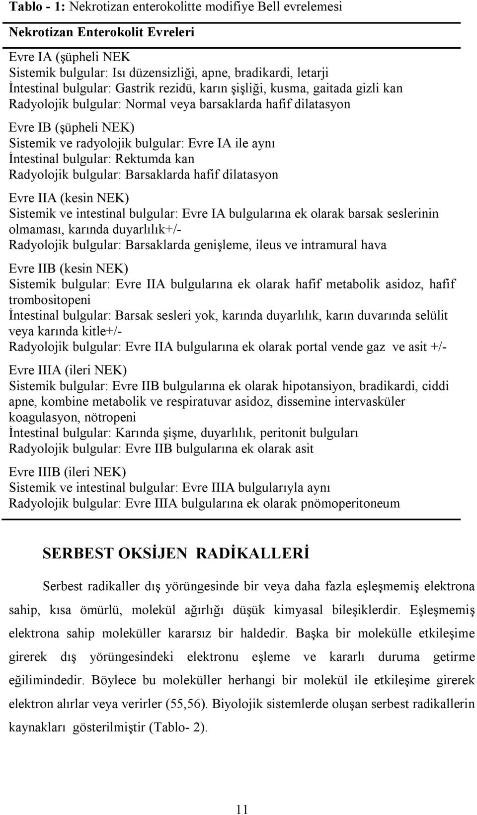 İntestinal bulgular: Rektumda kan Radyolojik bulgular: Barsaklarda hafif dilatasyon Evre IIA (kesin NEK) Sistemik ve intestinal bulgular: Evre IA bulgularına ek olarak barsak seslerinin olmaması,