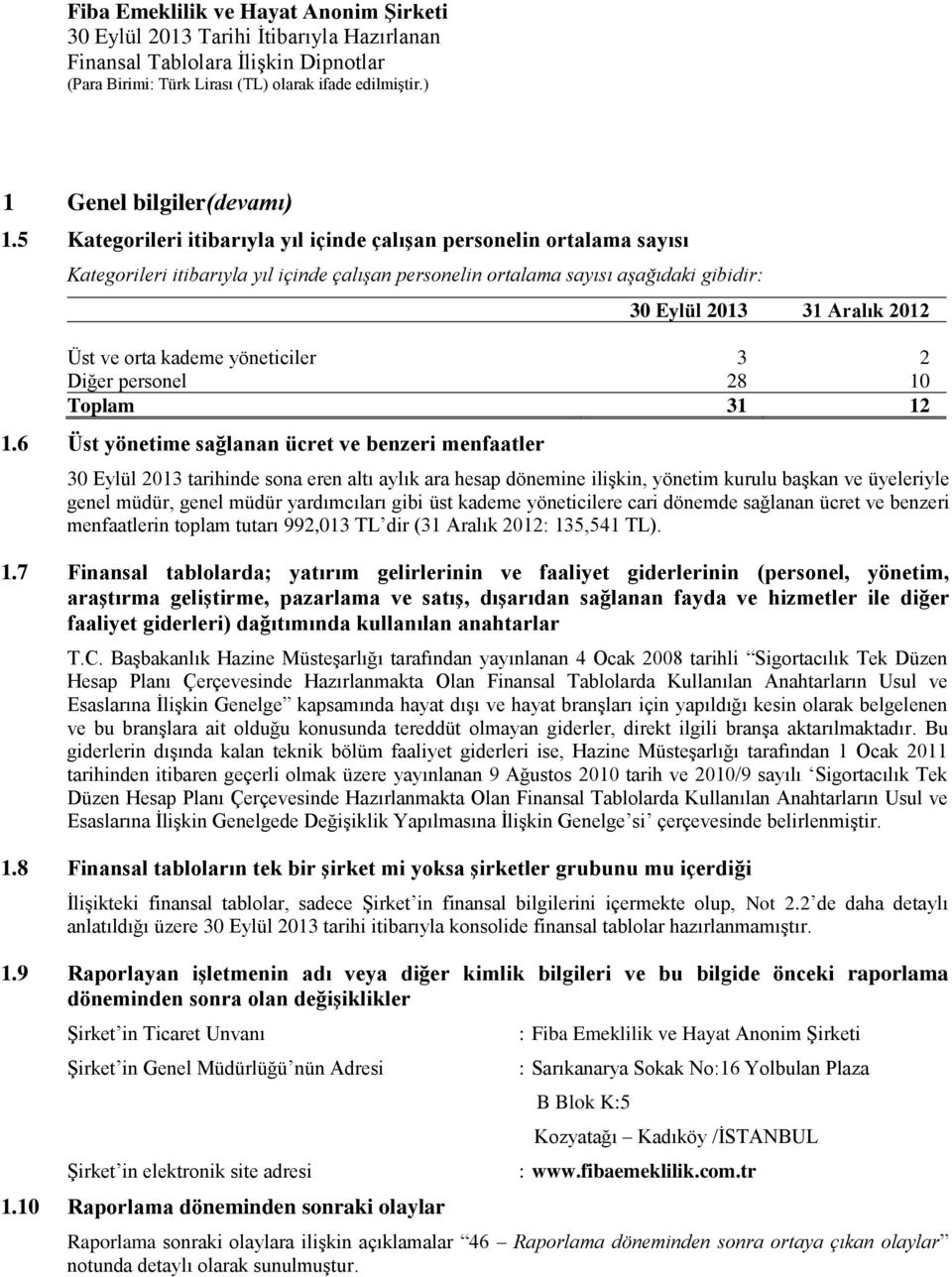 orta kademe yöneticiler 3 2 Diğer personel 28 10 Toplam 31 12 1.