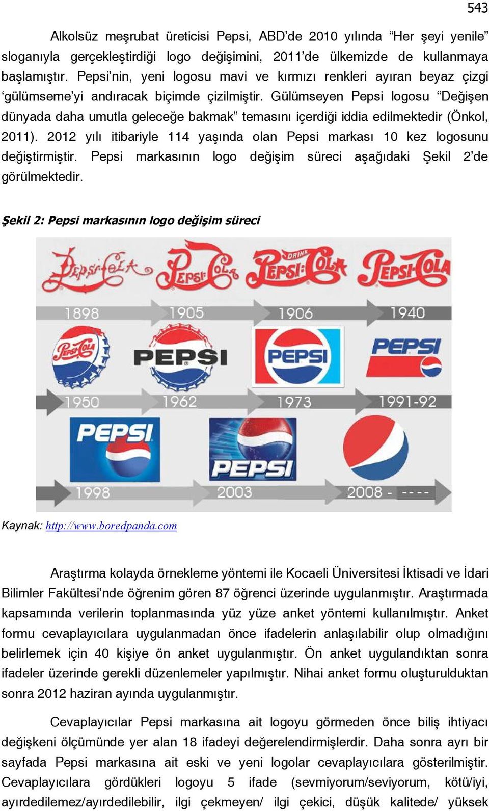 Gülümseyen Pepsi logosu Değişen dünyada daha umutla geleceğe bakmak temasını içerdiği iddia edilmektedir (Önkol, 2011).