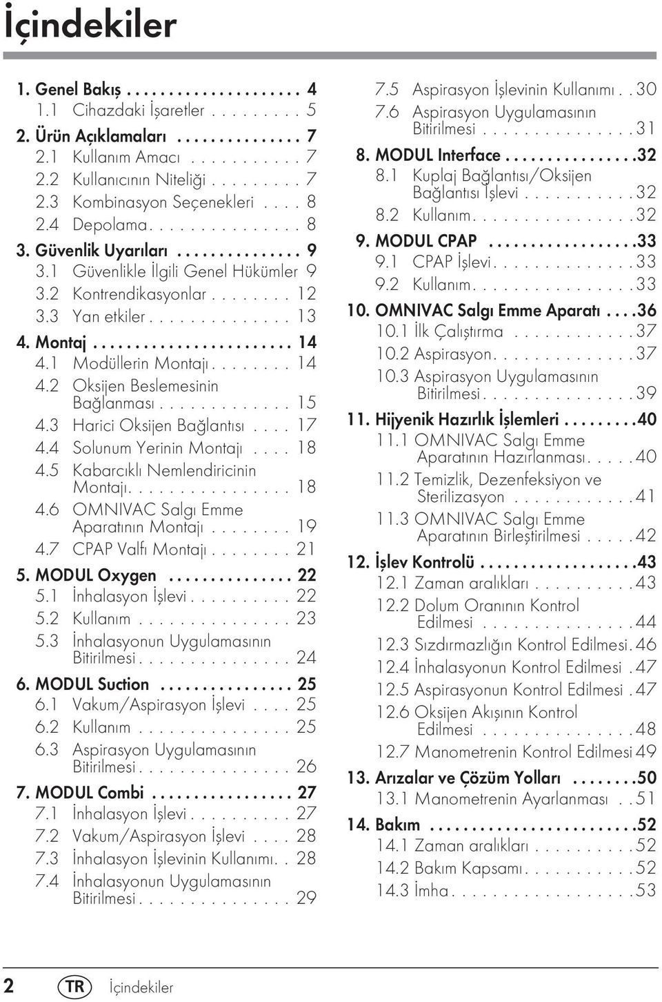 1 Modüllerin Montajı........ 14 4.2 Oksijen Beslemesinin Bağlanması............. 15 4.3 Harici Oksijen Bağlantısı.... 17 4.4 Solunum Yerinin Montajı.... 18 4.5 Kabarcıklı Nemlendiricinin Montajı.