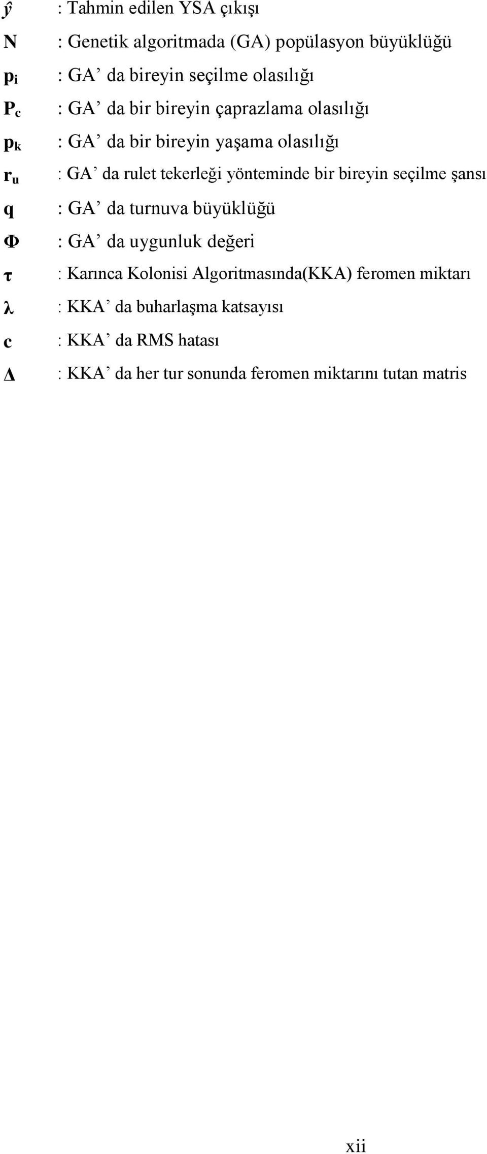 yönteminde bir bireyin seçilme Ģansı : GA da turnuva büyüklüğü : GA da uygunluk değeri : Karınca Kolonisi