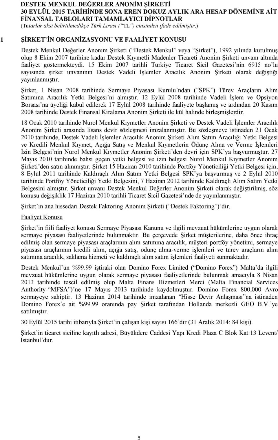 15 Ekim 2007 tarihli Türkiye Ticaret Sicil Gazetesi nin 6915 no lu sayısında şirket unvanının Destek Vadeli İşlemler Aracılık Anonim Şirketi olarak değiştiği yayınlanmıştır.