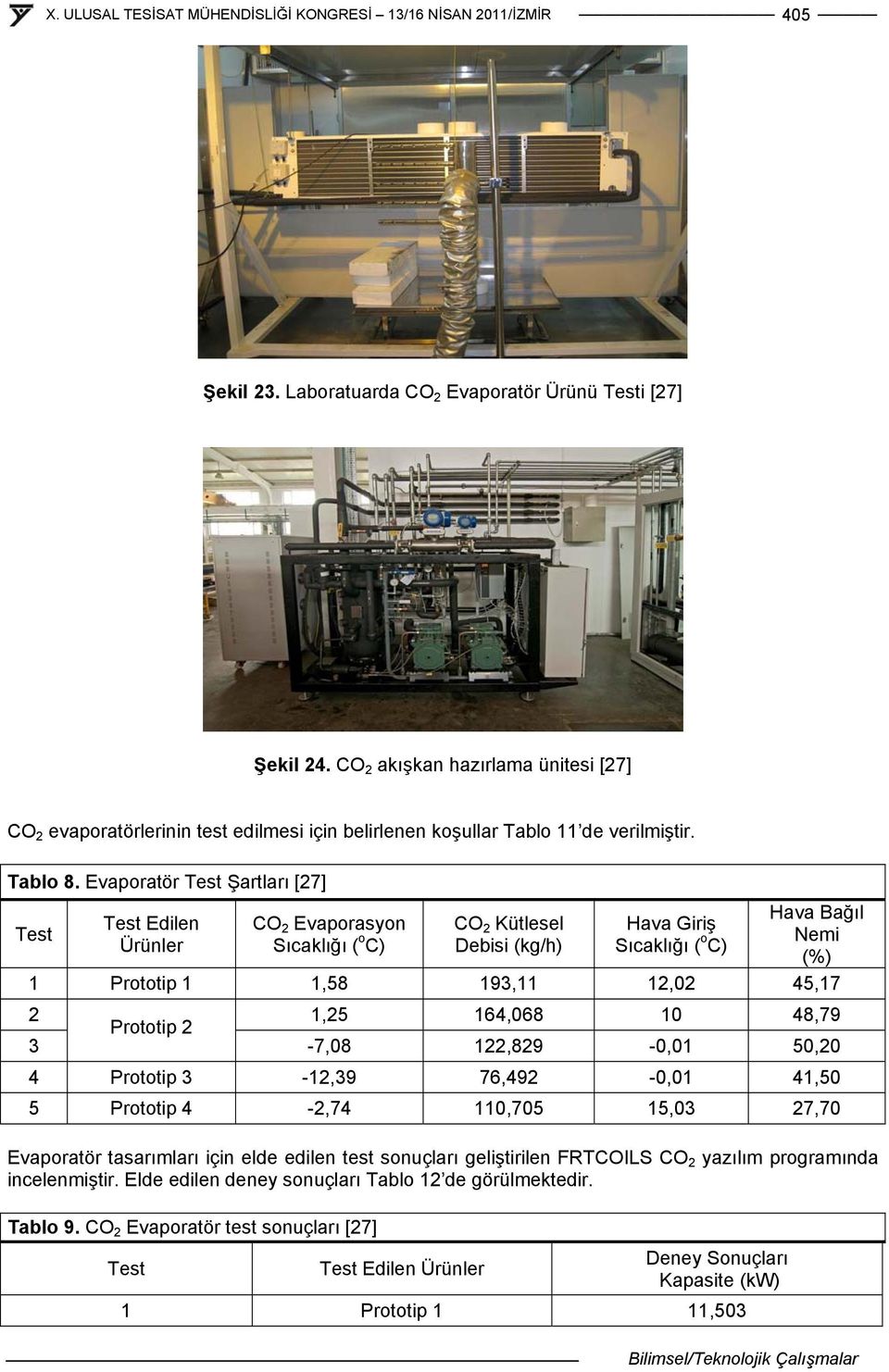 Evaporatör Test Şartları [27] Test Test Edilen Ürünler CO 2 Evaporasyon Sıcaklığı ( o C) CO 2 Kütlesel Debisi (kg/h) Hava Giriş Sıcaklığı ( o C) Hava Bağıl Nemi (%) 1 Prototip 1 1,58 193,11 12,02