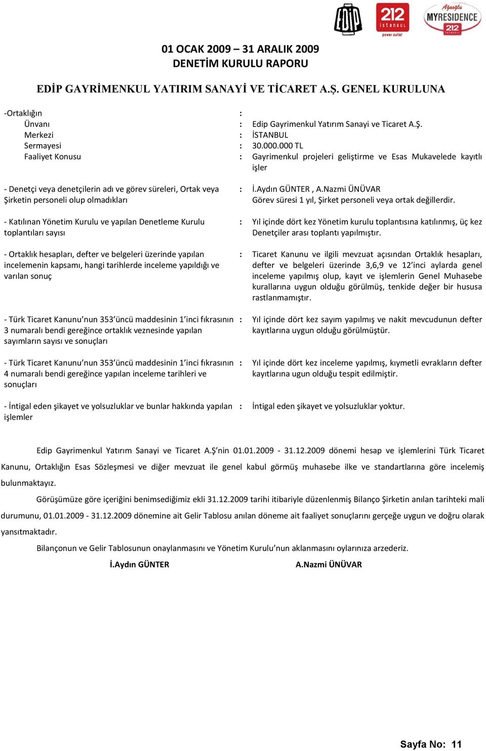 Katılınan Yönetim Kurulu ve yapılan Denetleme Kurulu toplantıları sayısı Ortaklık hesapları, defter ve belgeleri üzerinde yapılan incelemenin kapsamı, hangi tarihlerde inceleme yapıldığı ve varılan