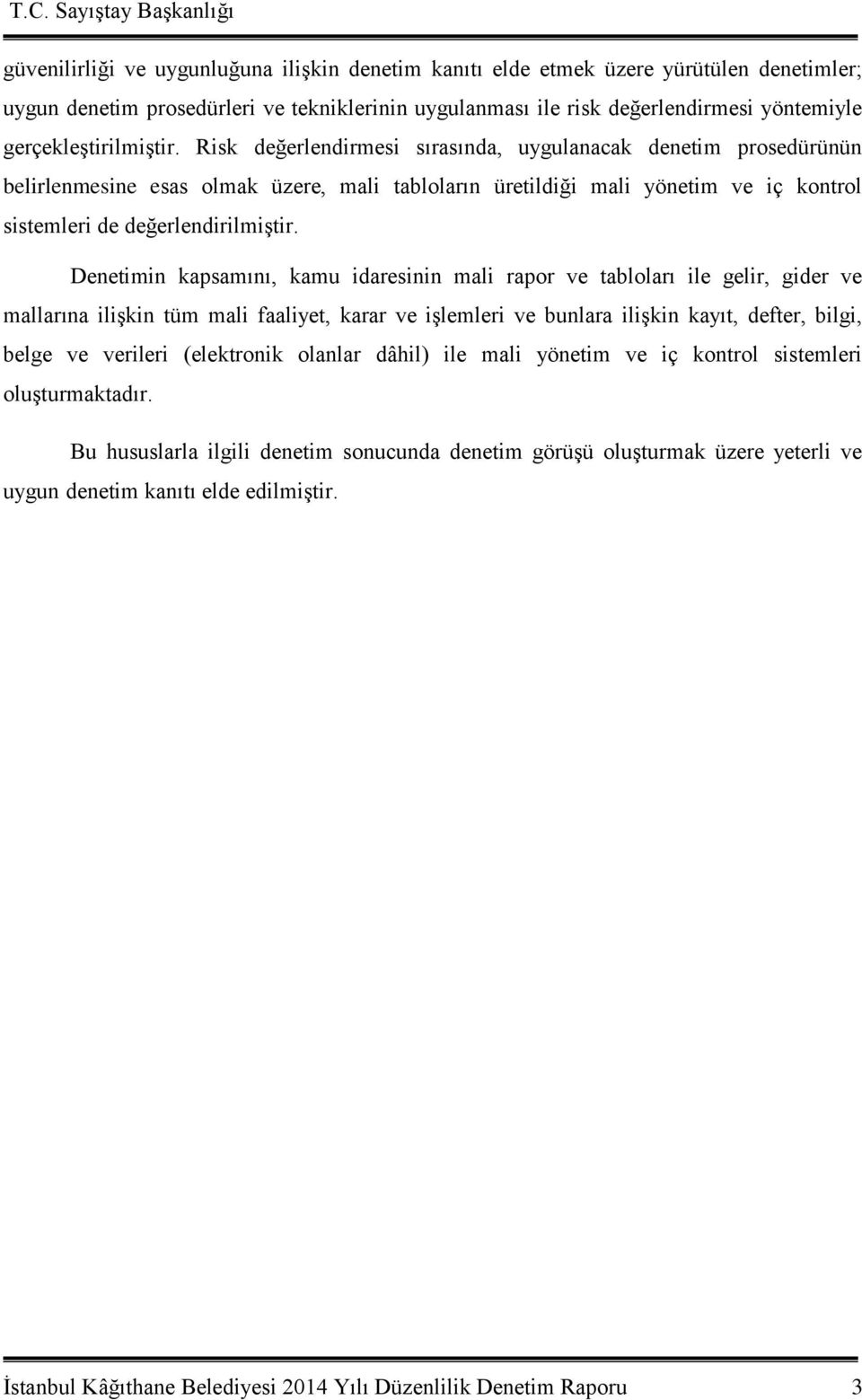 Risk değerlendirmesi sırasında, uygulanacak denetim prosedürünün belirlenmesine esas olmak üzere, mali tabloların üretildiği mali yönetim ve iç kontrol sistemleri de değerlendirilmiştir.