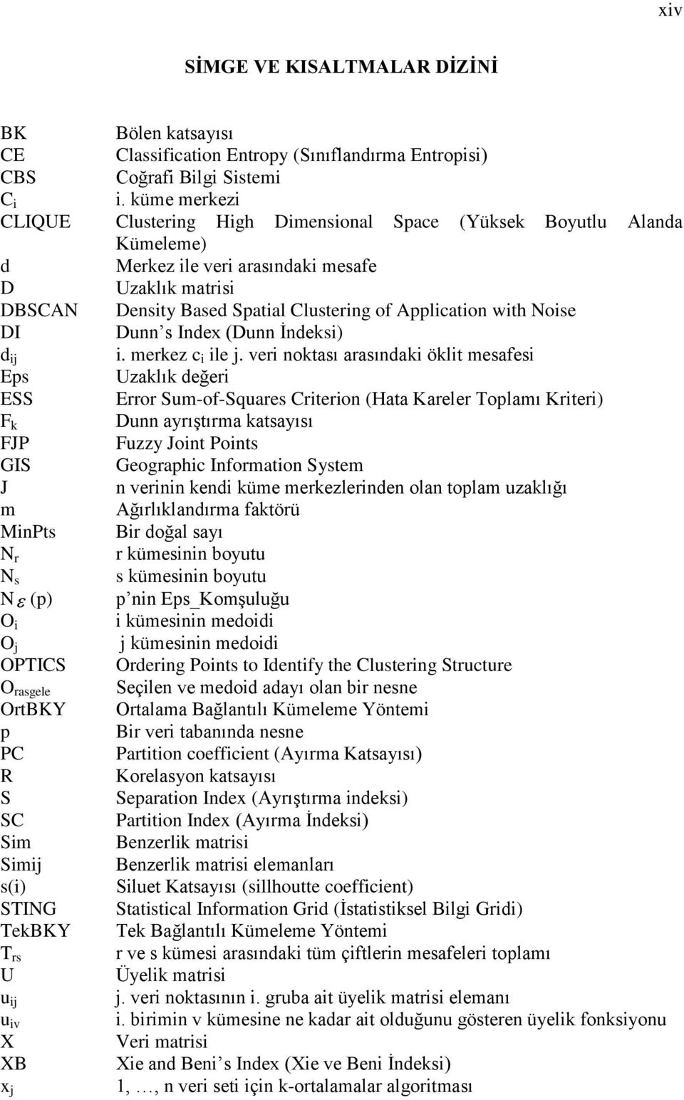 with Noise DI Dunn s Index (Dunn İndeksi) d ij i. merkez c i ile j.