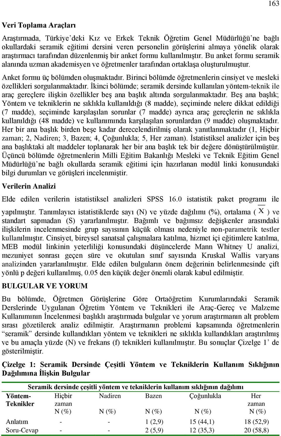 Anket formu üç bölümden oluşmaktadır. Birinci bölümde öğretmenlerin cinsiyet ve mesleki özellikleri sorgulanmaktadır.