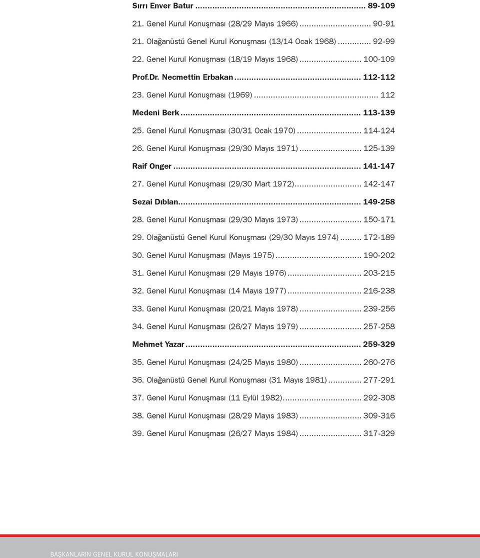 .108-117 Prof.Dr. Necmettin Erbakan................................. 112-112..119-120 23. Genel Kurul Konuflmas Konuşması.(1969)...................................... 112..120 Medeni Berk.............................................. 113-139.