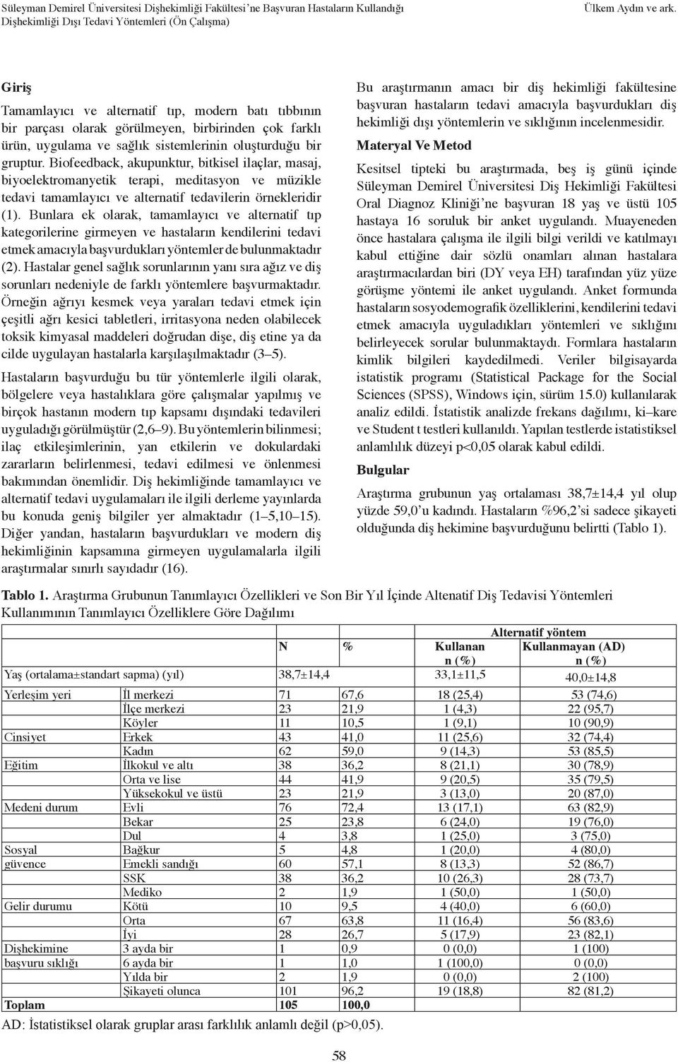 Bunlara ek olarak, tamamlayıcı ve alternatif tıp kategorilerine girmeyen ve hastaların kendilerini tedavi etmek amacıyla başvurdukları yöntemler de bulunmaktadır (2).