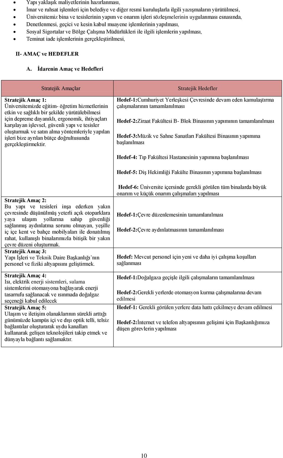 Teminat iade iģlemlerinin gerçekleģtirilmesi, II- AMAÇ ve HEDEFLER A.