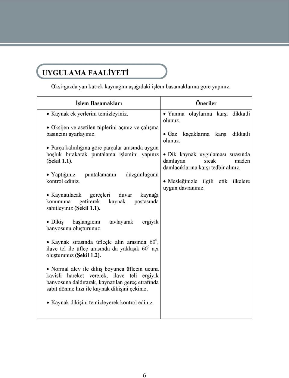 Yaptığınız puntalamanın düzgünlüğünü kontrol ediniz. Kaynatılacak gereçleri duvar kaynağı konumuna getirerek kaynak postasında sabitleyiniz (Şekil 1.1).