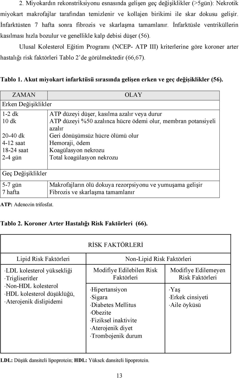 Ulusal Kolesterol Eğitim Programı (NCEP- ATP III) kriterlerine göre koroner arter hastalığı risk faktörleri Tablo 2 de görülmektedir (66,67). Tablo 1.