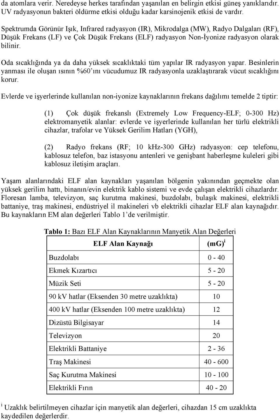 Oda sıcaklığında ya da daha yüksek sıcaklıktaki tüm yapılar IR radyasyon yapar. Besinlerin yanması ile oluşan ısının %60 ını vücudumuz IR radyasyonla uzaklaştırarak vücut sıcaklığını korur.