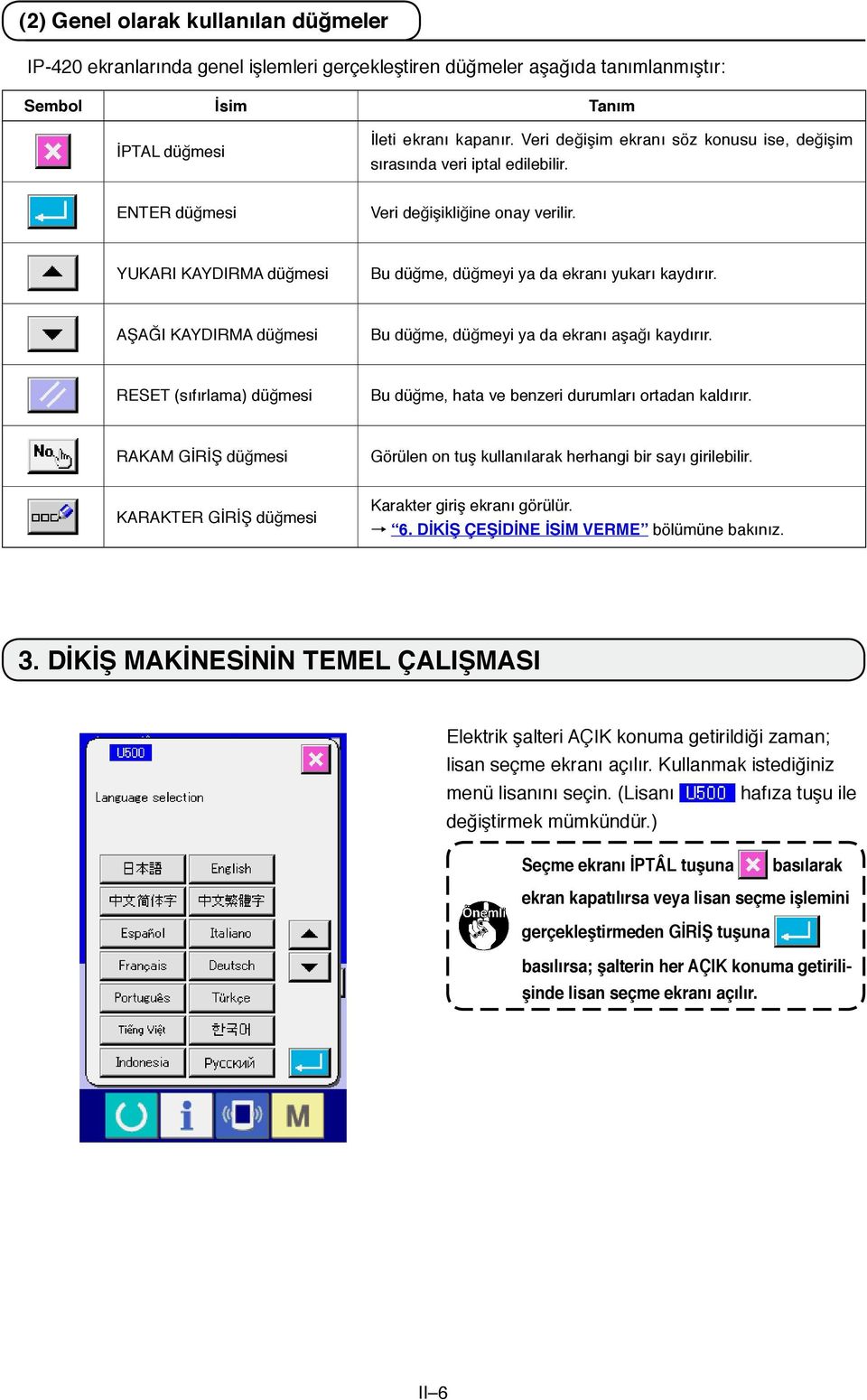 AŞAĞI KAYDIRMA düğmesi Bu düğme, düğmeyi ya da ekranı aşağı kaydırır. RESET (sıfırlama) düğmesi Bu düğme, hata ve benzeri durumları ortadan kaldırır.