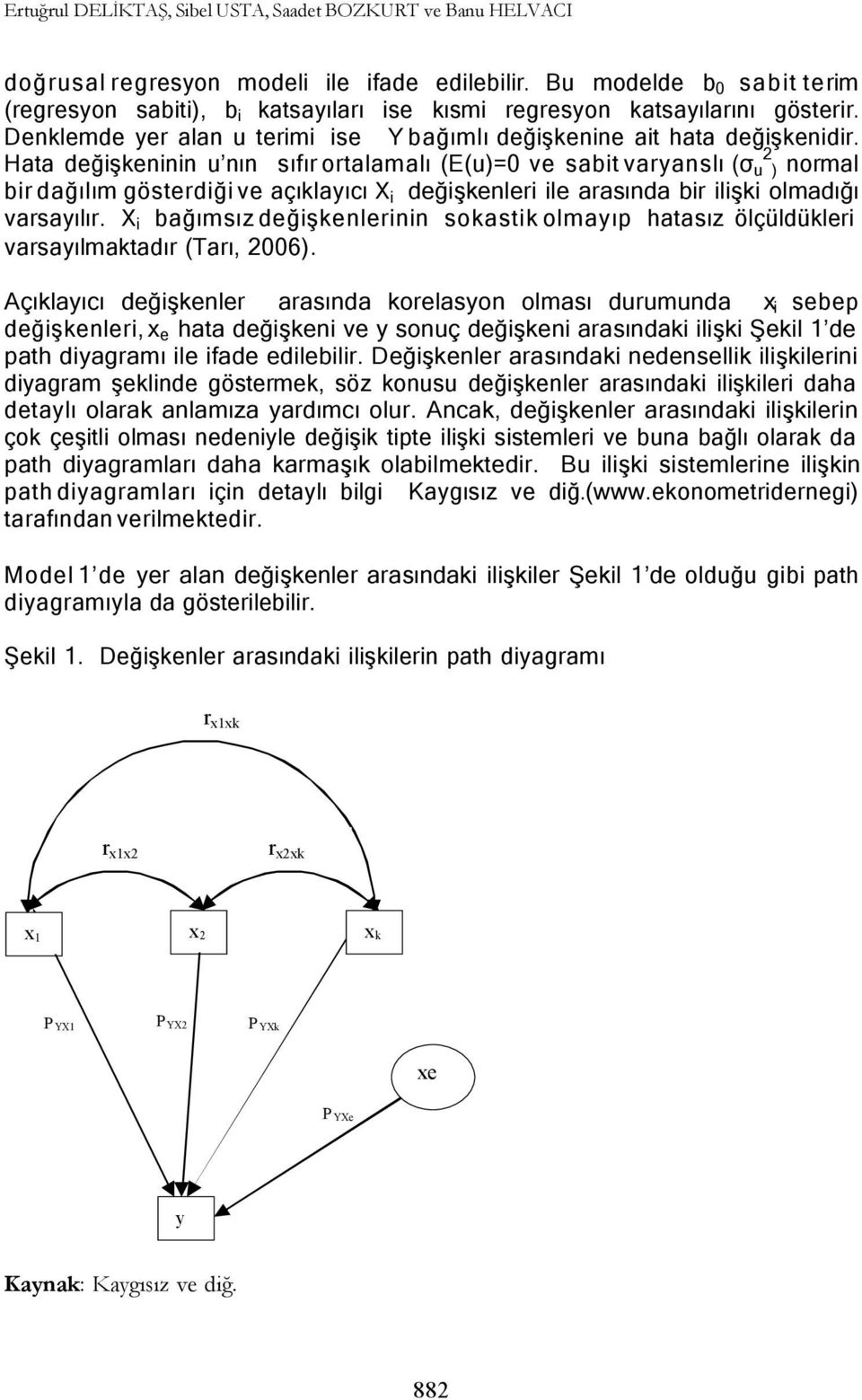 gösterdiği ve açıklayıcı Xi değişkenleri ile arasında bir ilişki olmadığı varsayılır Xi bağımsız değişkenlerinin sokastik olmayıp hatasız ölçüldükleri varsayılmaktadır (Tarı, 26) Açıklayıcı