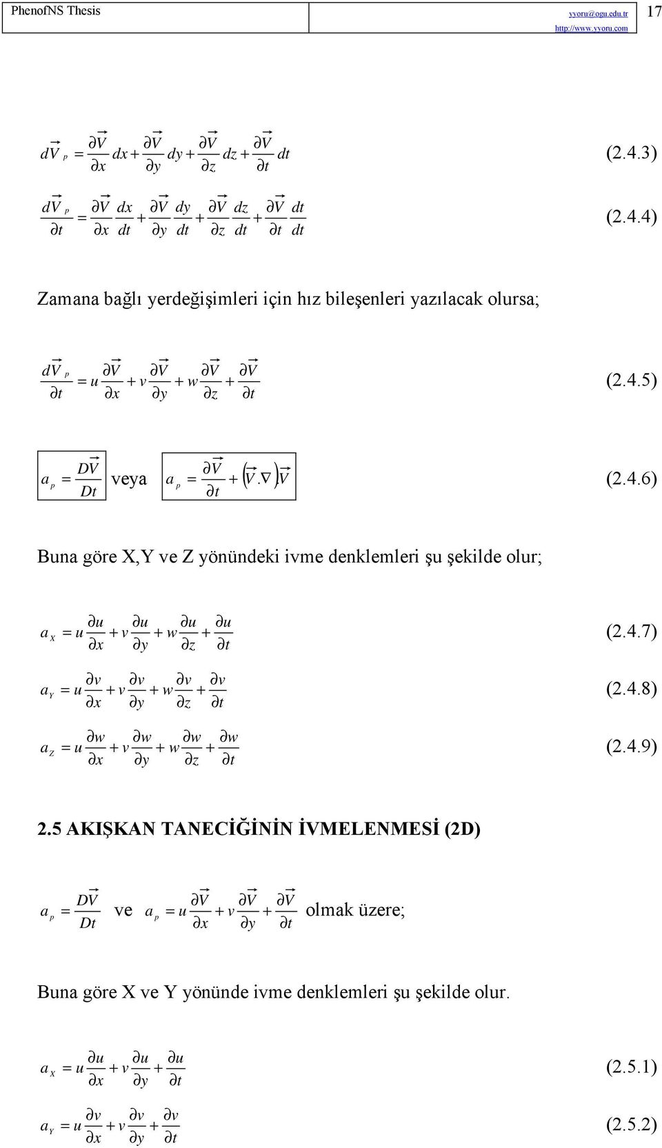 Z öüdek me deklemler ş şeklde olr; a X a Y a Z w z 47 w z 48 w w w w z w 49 5 AKIŞKAN TANECİĞİNİN